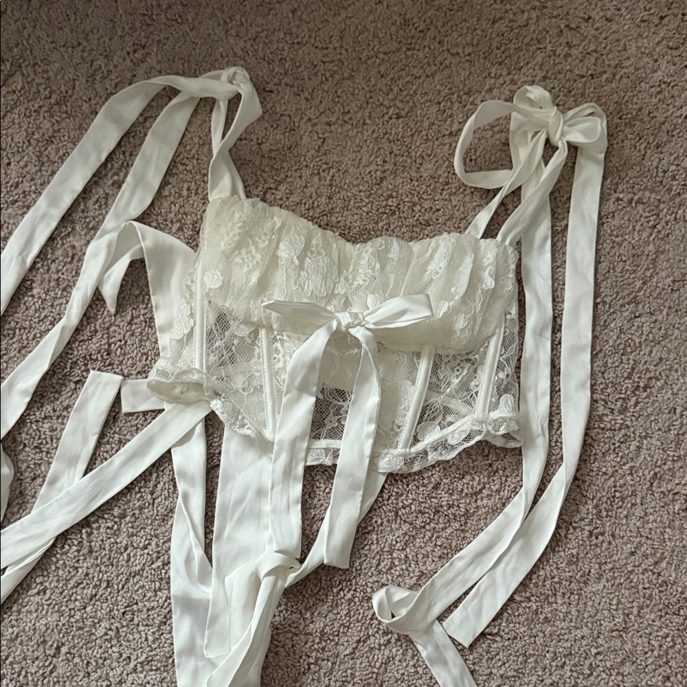 For Love And Lemons White Lace Bustier with Ribbons